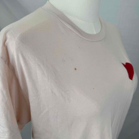Aviator Nation Cream Short Sleeve T Shirt With Heart Patch Medium Soft Flawed - Picture 9 of 15